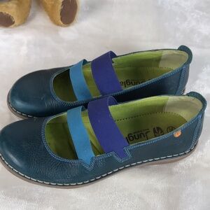 Jungla Made In Spain Blue and Green Leather Shoes with Elastic Straps